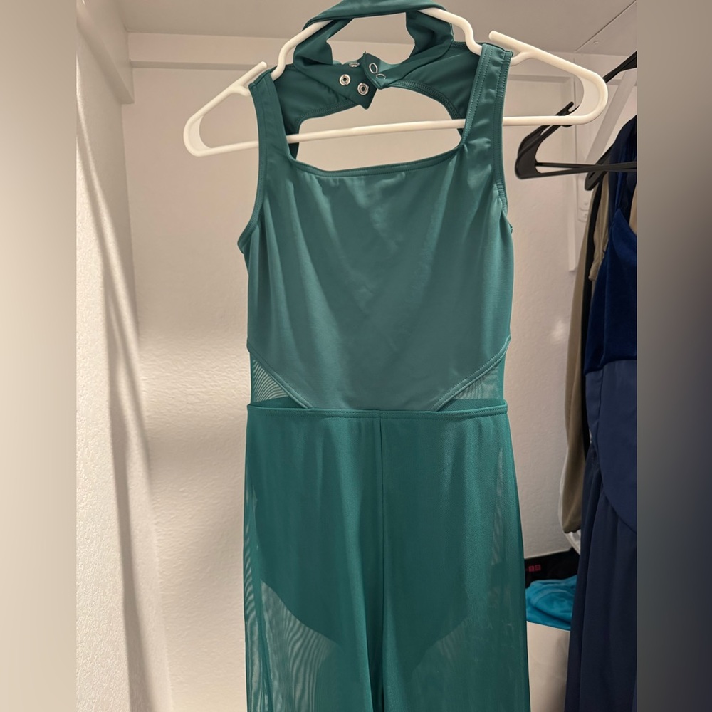 Balera Green Dance Contemporary Costume Jumpsuit with Flared Legs - Picture 2 of 5